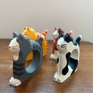 Hallmark 1989 Cat Napkin Rings-Set of 4 with 100% Cotton Napkins, New in Box